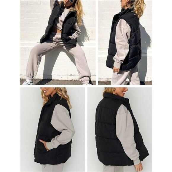 Women's Zip Up Puffer Vest - Stand Collar Sleeveless Padded Jacket Coat - Picture 2 of 6